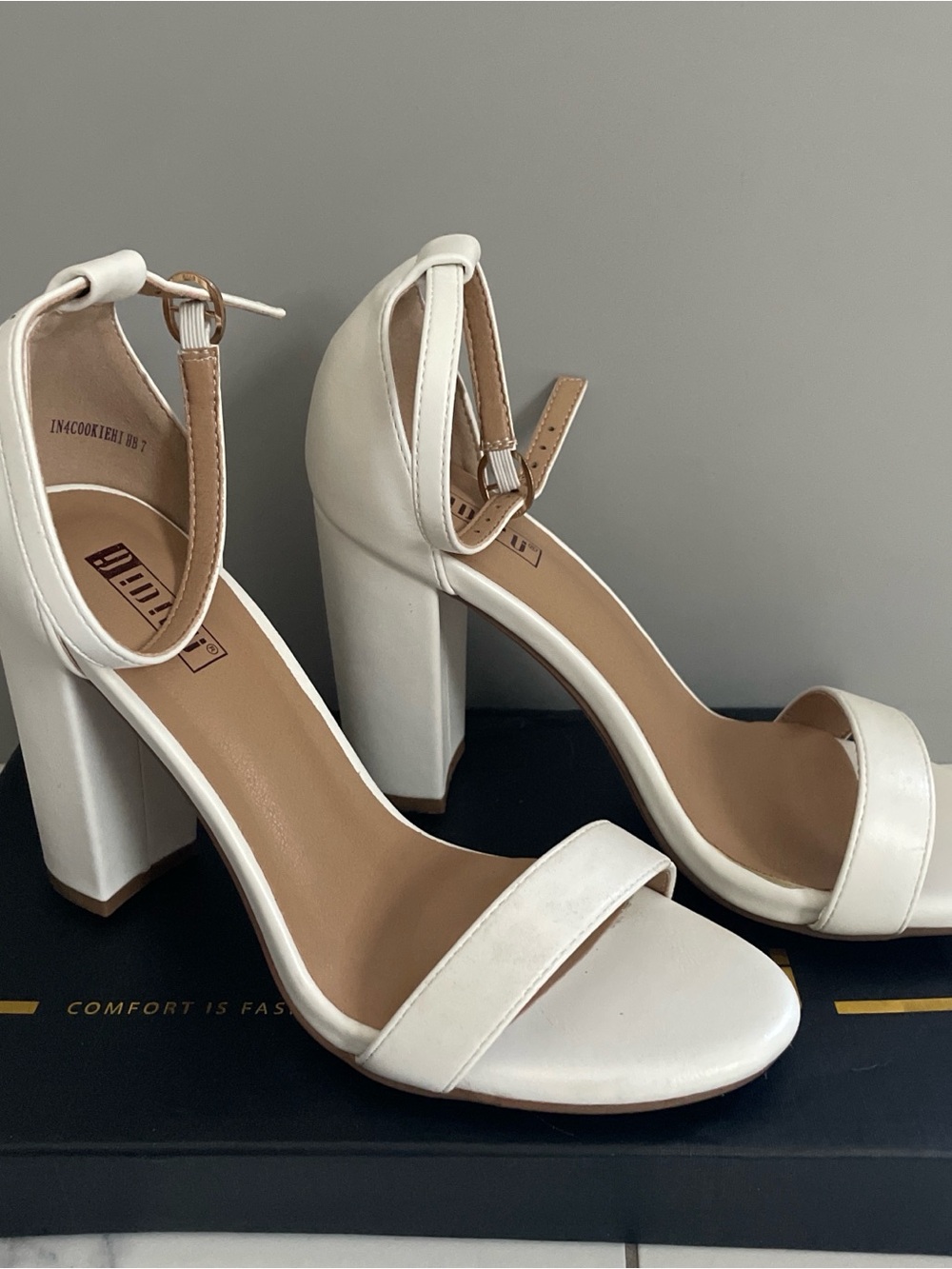Women’s White Block Heel Ankle Strap Sandals